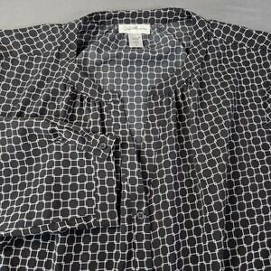 Jaclyn Smith Collection Women's XL Black White Geometric Grid Button Down Blouse